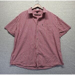 Design Fashion Shirt Mens 2XL Red White Gingham Check Cotton Pleated Button Up